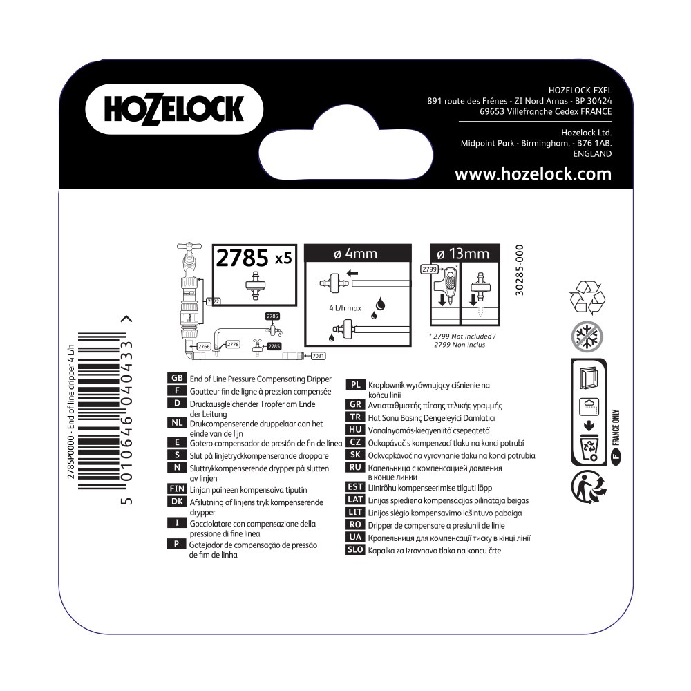 Hozelock 4LPH End of Line Pressure Compensating Dripper 5 Pack