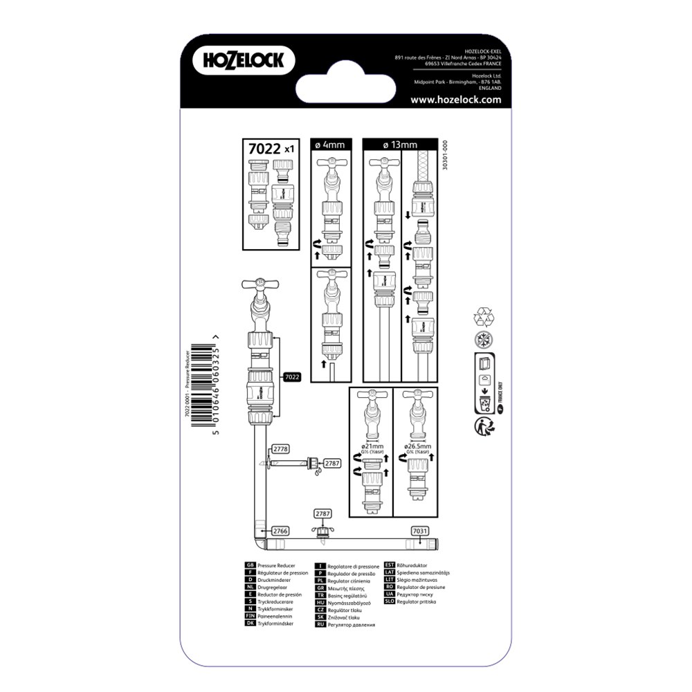 Hozelock Irrigation Pipe Pressure Regulator 1 Pack