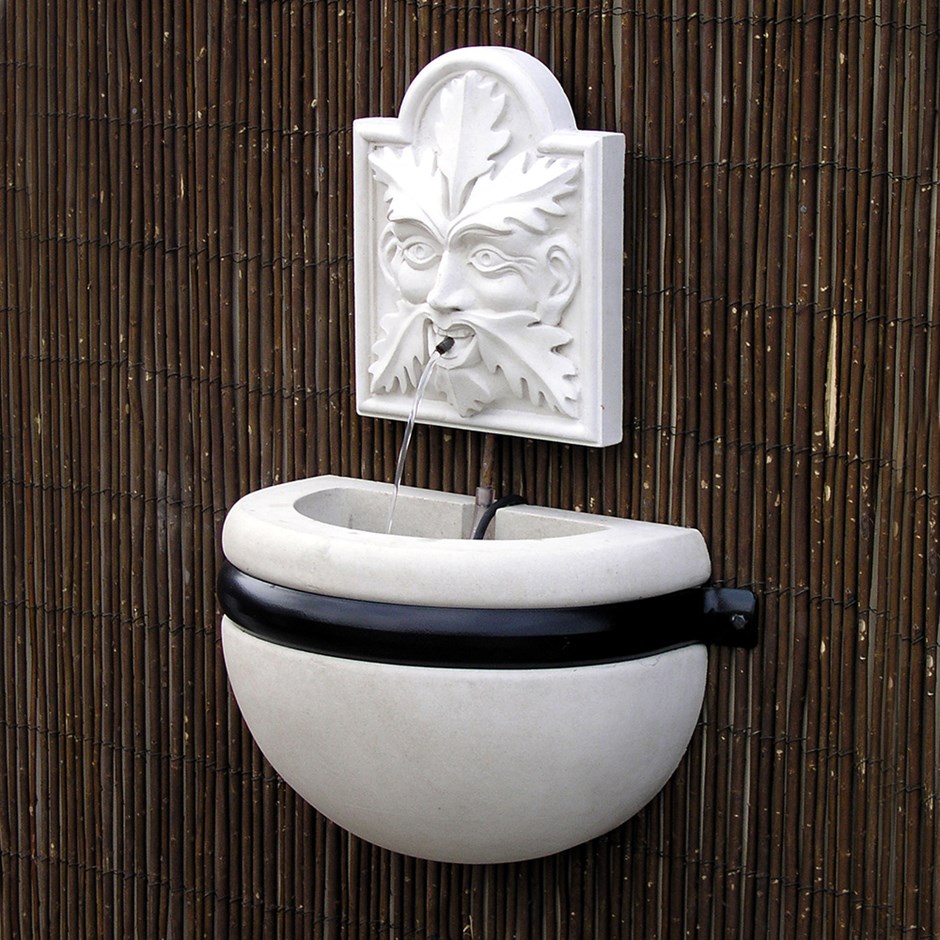 Handmade Stone Green Man Bowl Wall Fountain