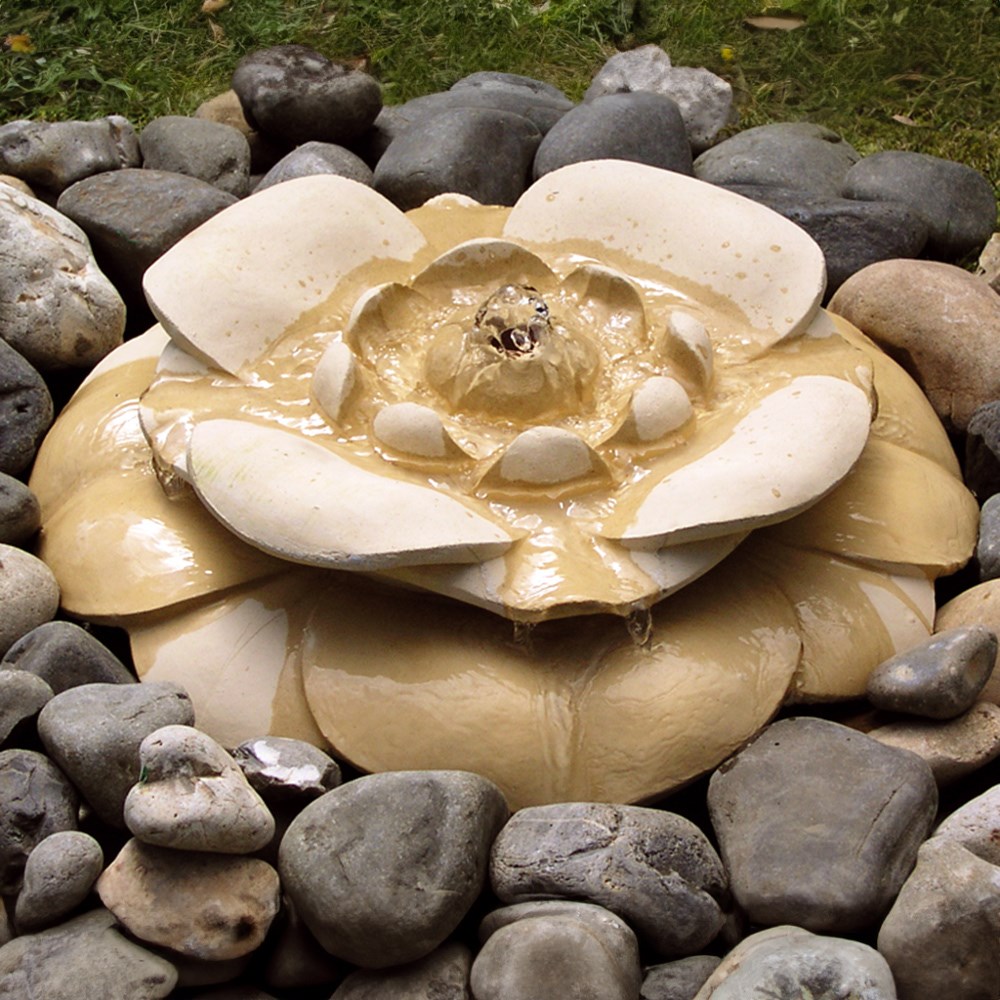 Handmade Stone Lotus Flower Water Fountain With Pebble Pool