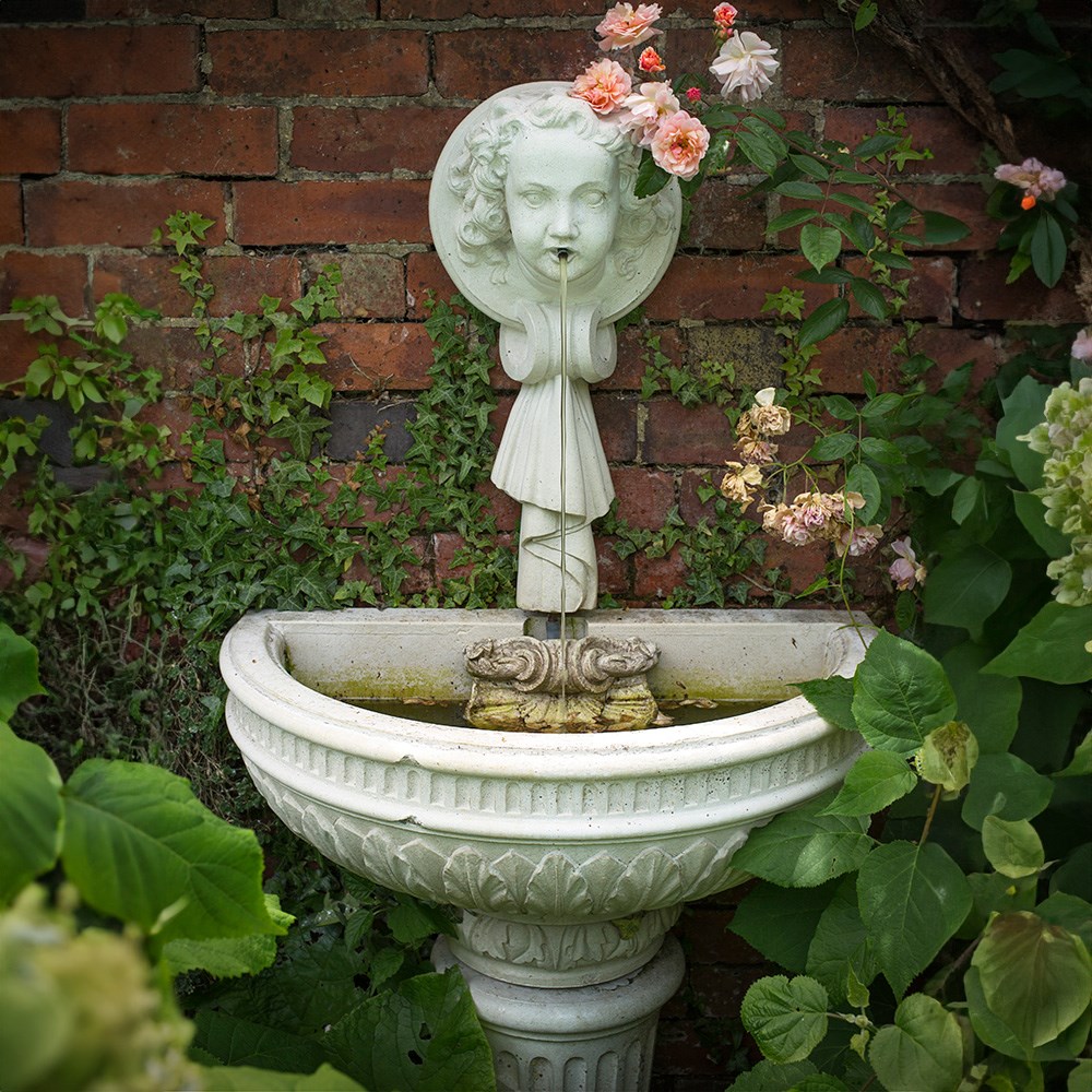 Handmade Stone Haddonstone Wall Fountain With Pedestal