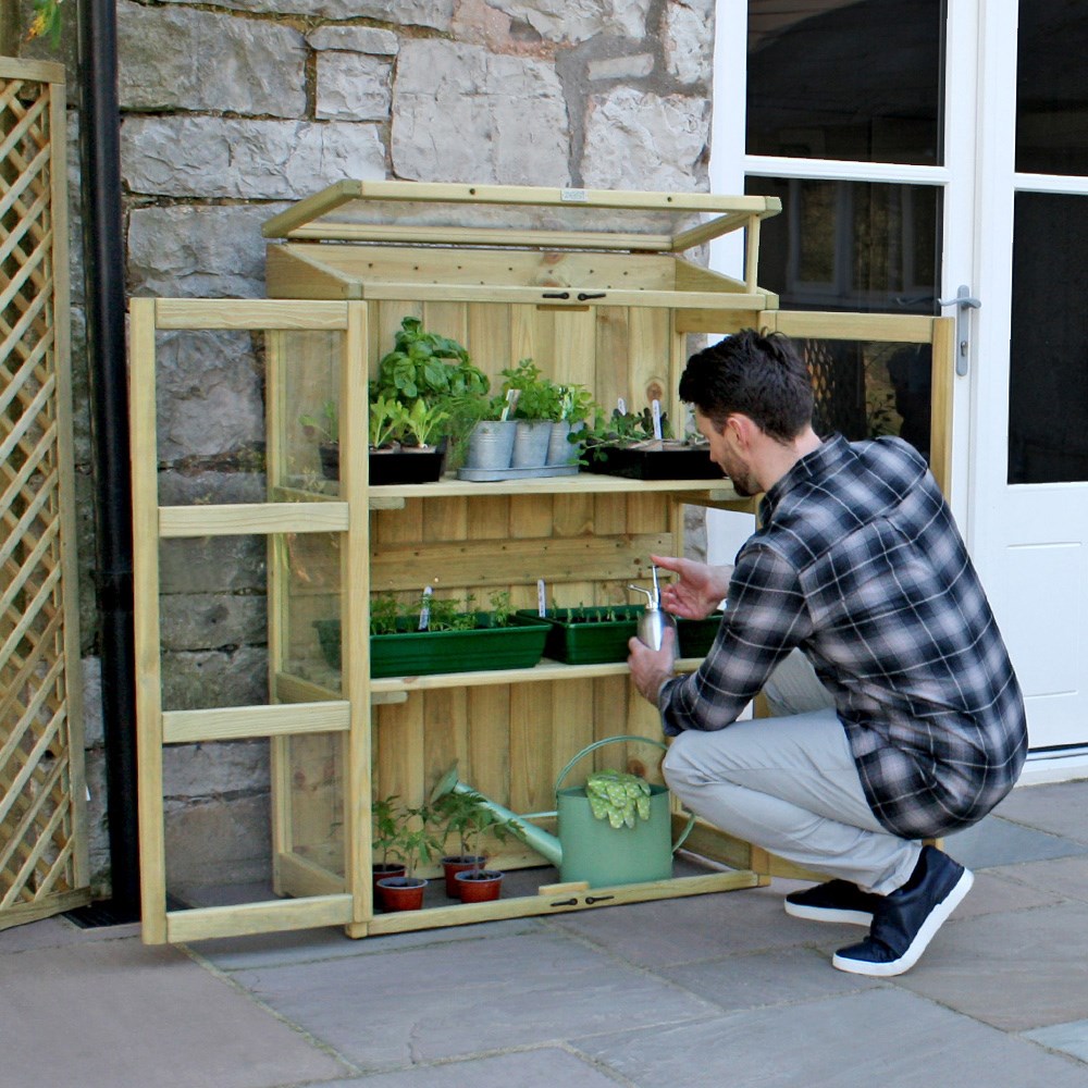 Compact Botanical Wooden Greenhouse by Zest
