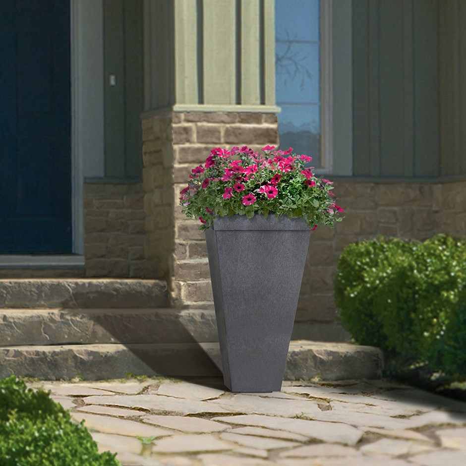 Grey Recycled Rubber Tapered Square Planter