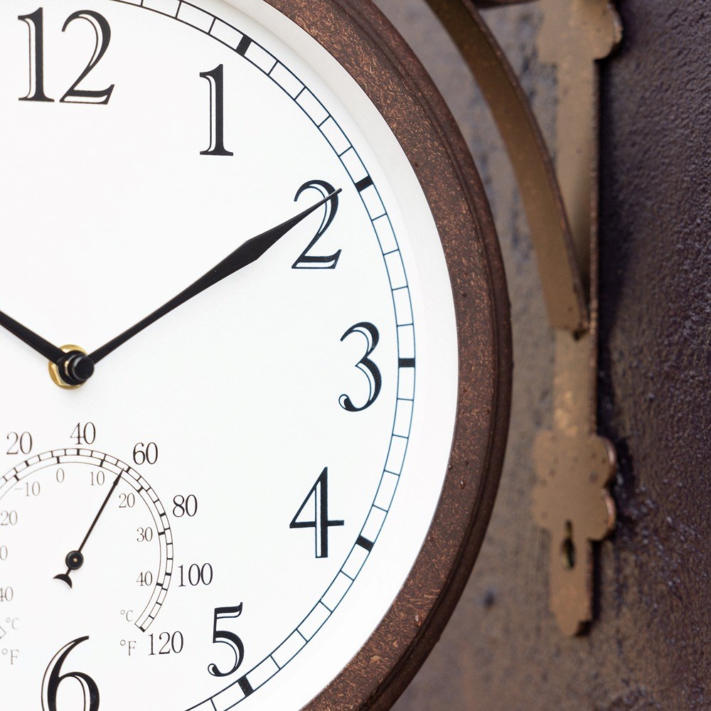 Station Garden Clock With Thermometer - Antique Bronze
