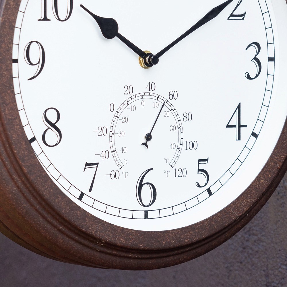 Station Garden Clock With Thermometer - Antique Bronze