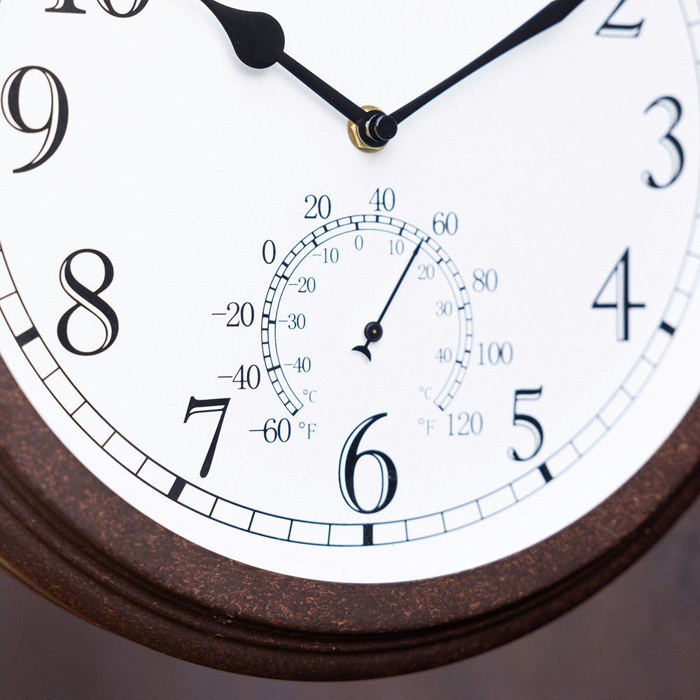 Station Garden Clock With Thermometer - Antique Bronze