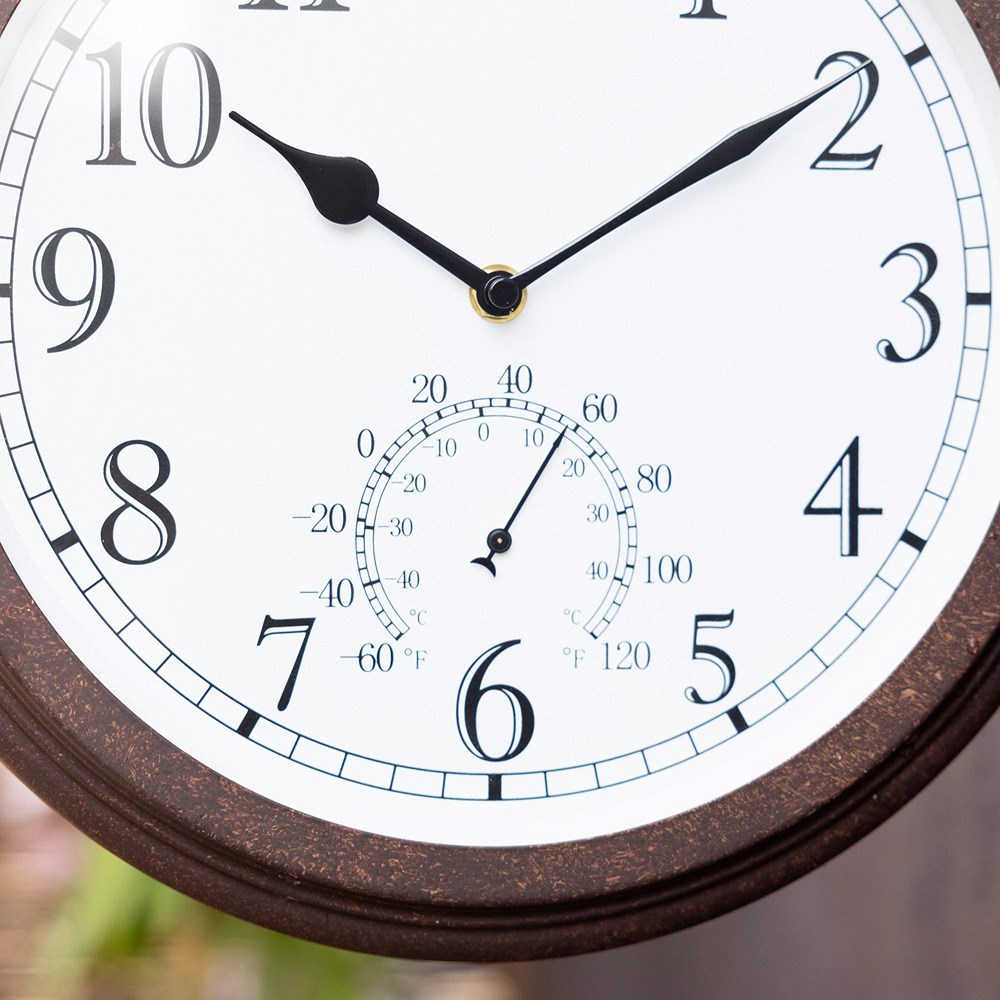 Station Garden Clock With Thermometer - Antique Bronze