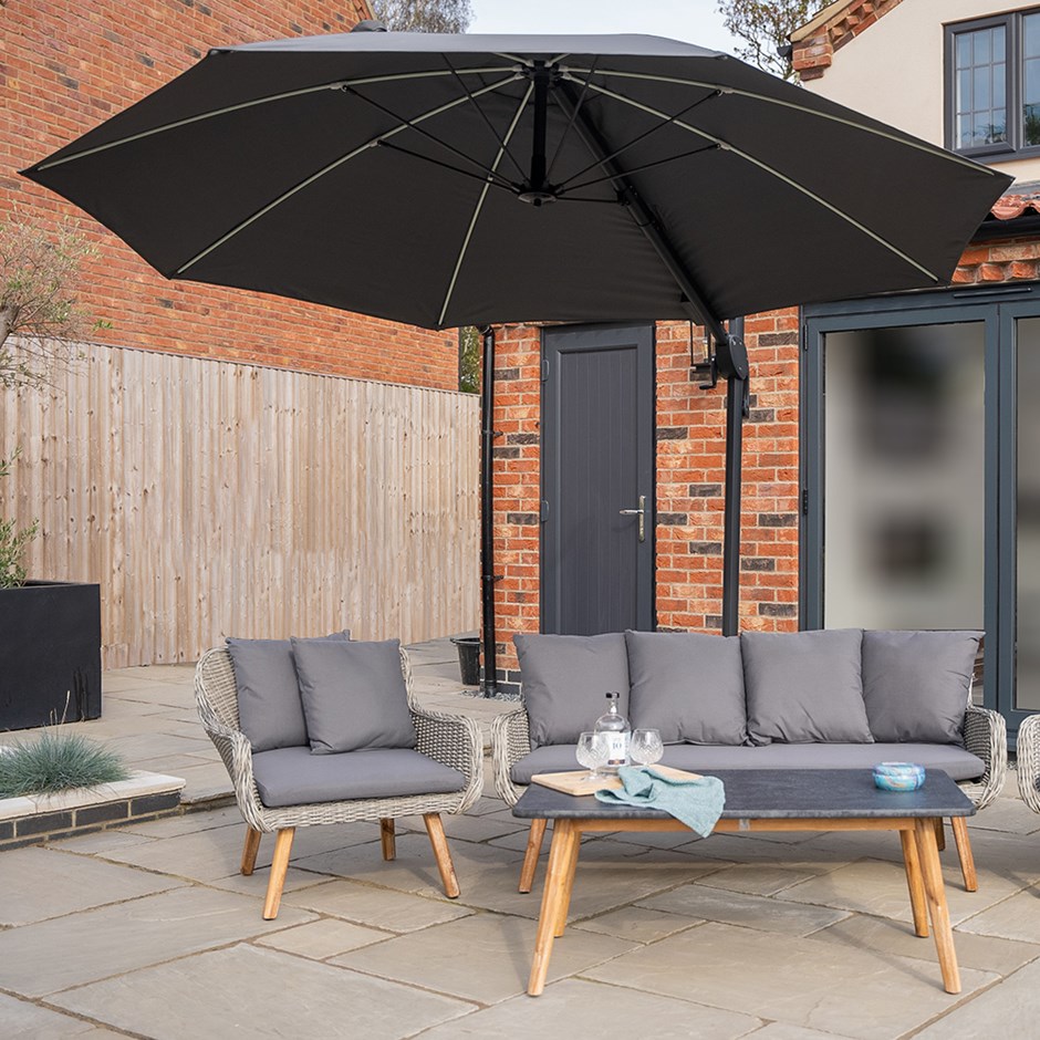 OneBox 3m LED Round Cantilever Parasol With Base