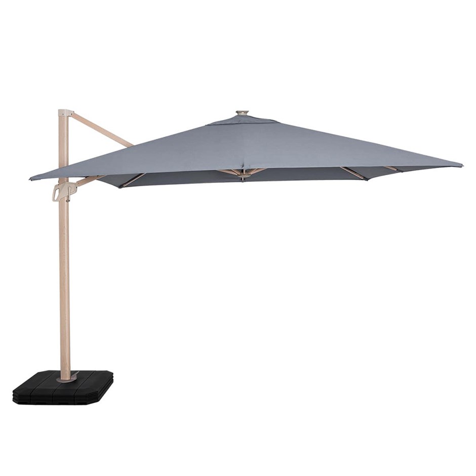 Zeus LED 3x3M Square Wood Effect Cantilever Parasol / Grey