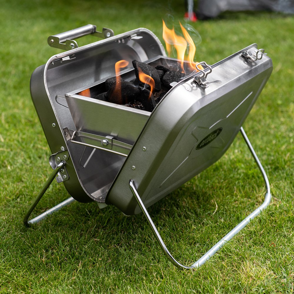 Outback Portable Charcoal Barbecue Grill | Stainless Steel Briefcase Style