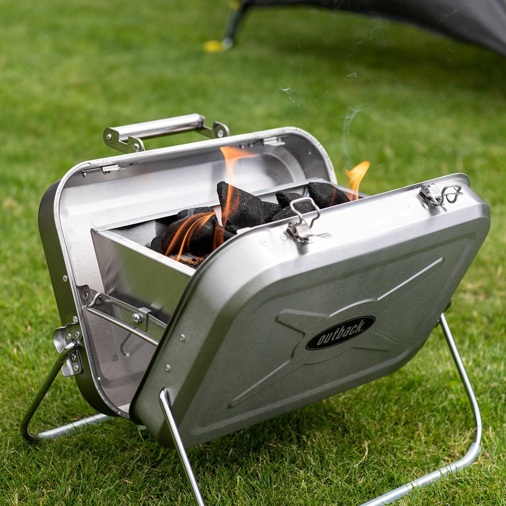 Outback Portable Charcoal Barbecue Grill | Stainless Steel Briefcase Style
