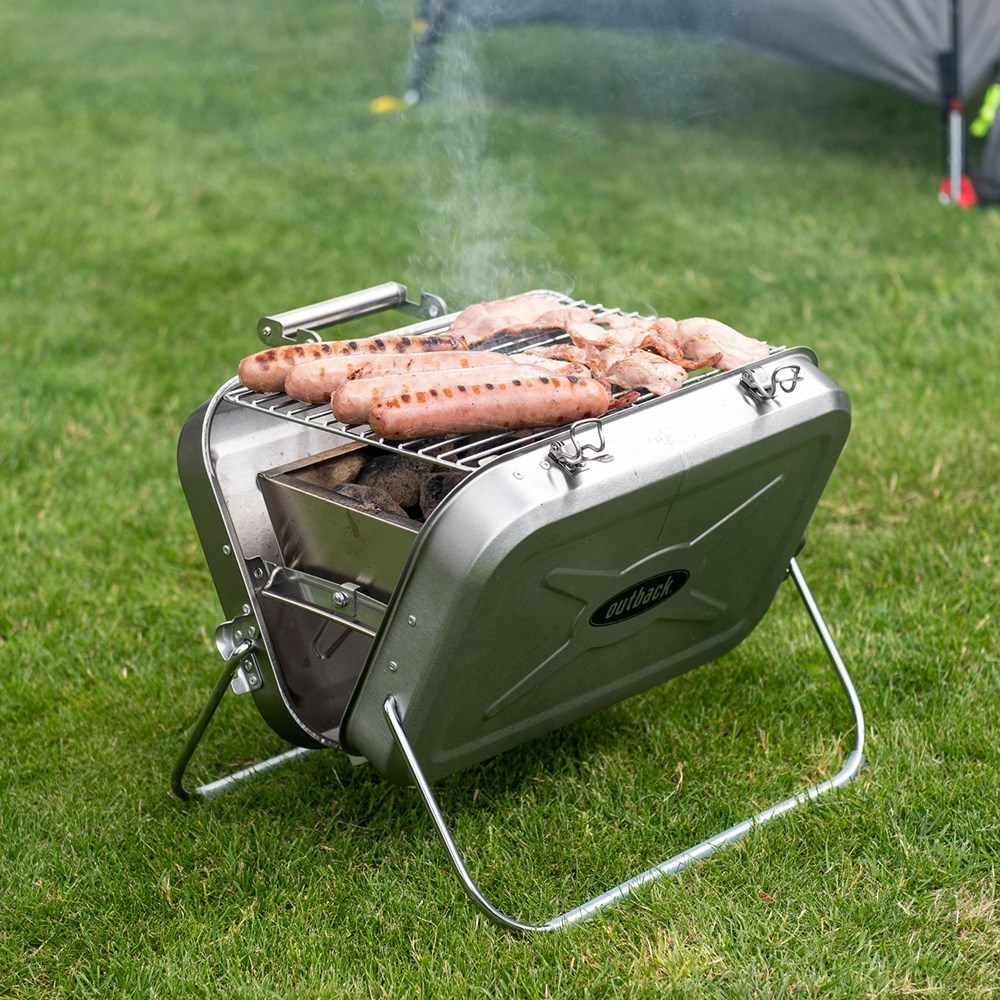 Outback Portable Charcoal Barbecue Grill | Stainless Steel Briefcase Style