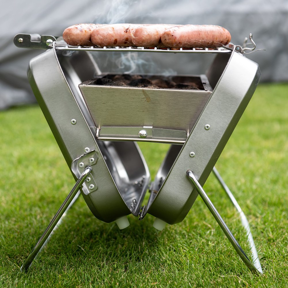 Outback Portable Charcoal Barbecue Grill | Stainless Steel Briefcase Style