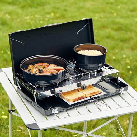 Outback Portable Two Burner Camping Stove with Toaster
