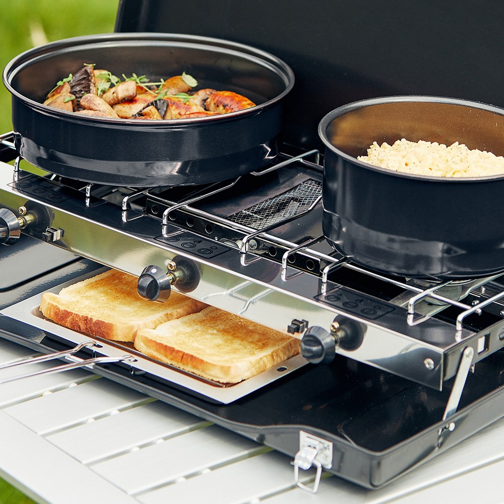Outback Portable Two Burner Camping Stove with Toaster