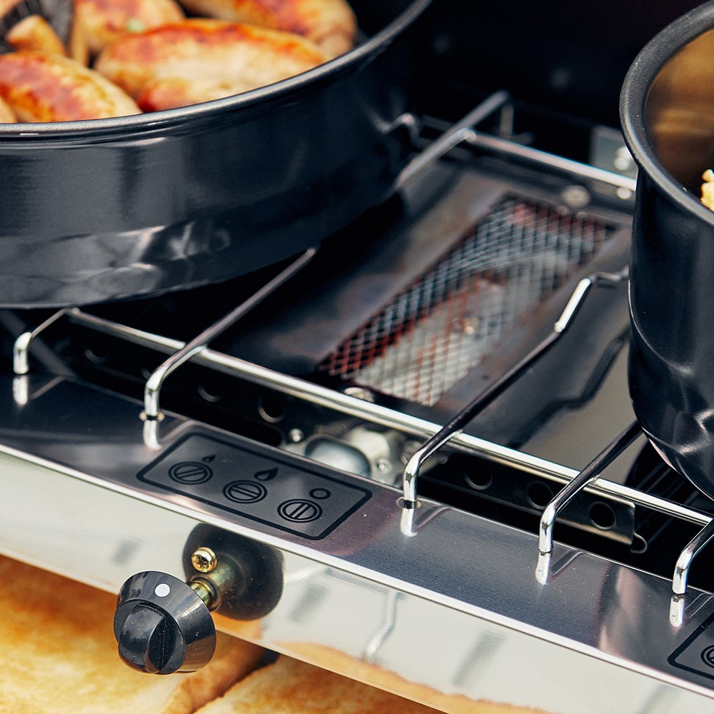 Outback Portable Two Burner Camping Stove with Toaster