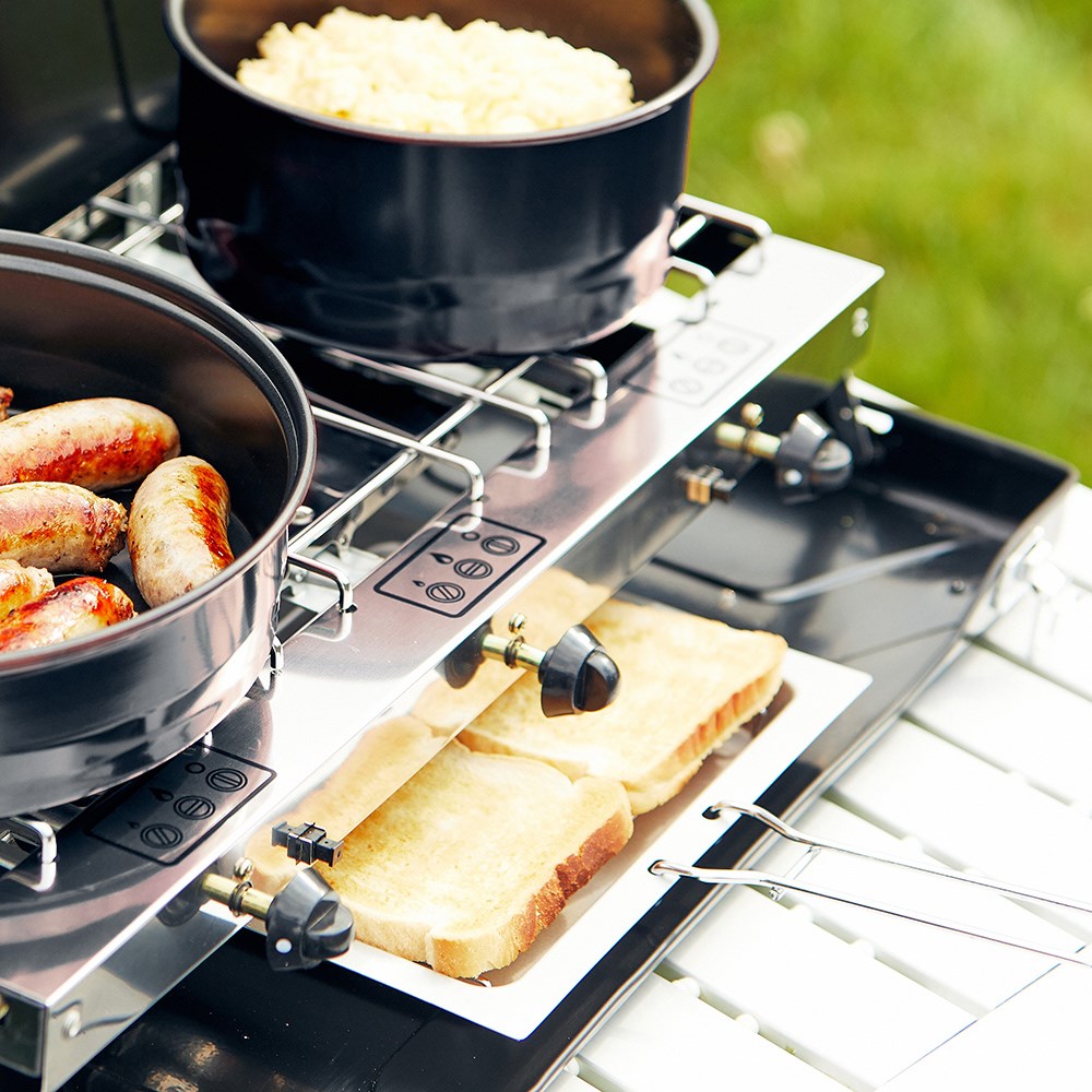 Outback Portable Two Burner Camping Stove with Toaster