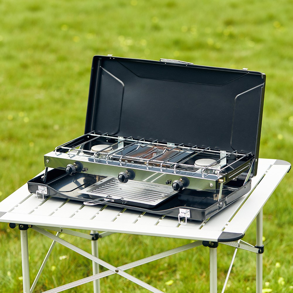 Outback Portable Two Burner Camping Stove with Toaster