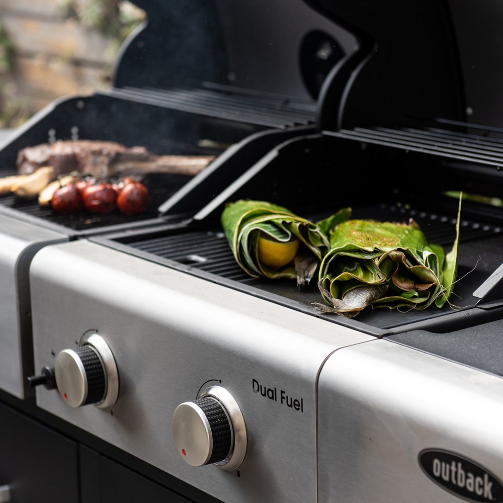 Buy Outback Dual Fuel Barbecue Gas Charcoal Combi 2 Burner Black Delivery by Primrose