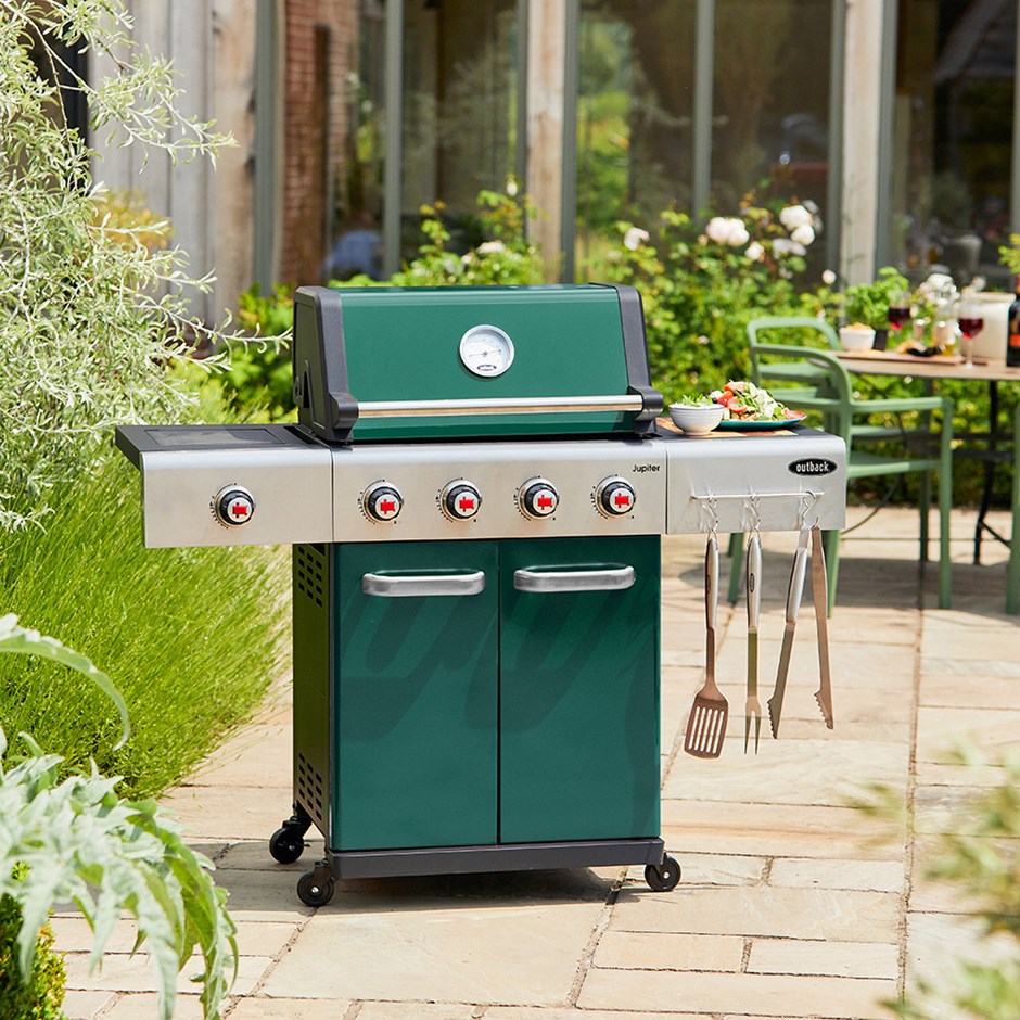 Buy Jupiter Hybrid BBQ Gas & Charcoal Tray 4 Burner Chopping Board