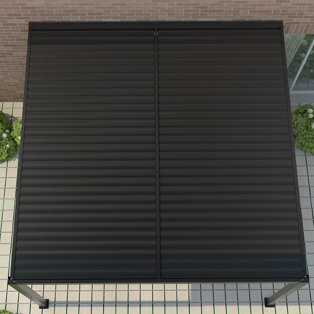 3m x 3m Deluxe Charcoal Wall Mounted Veranda with Louvered Shutter Roof