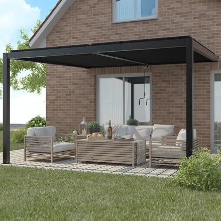 4m x 3m Deluxe Charcoal Wall Mounted Veranda with Louvered Shutter Roof