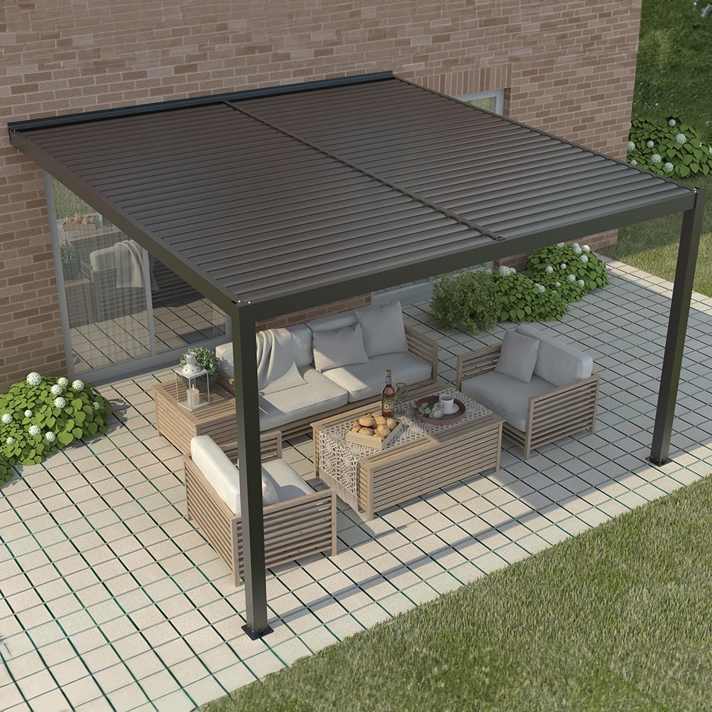 4m x 3m Deluxe Charcoal Wall Mounted Veranda with Louvered Shutter Roof