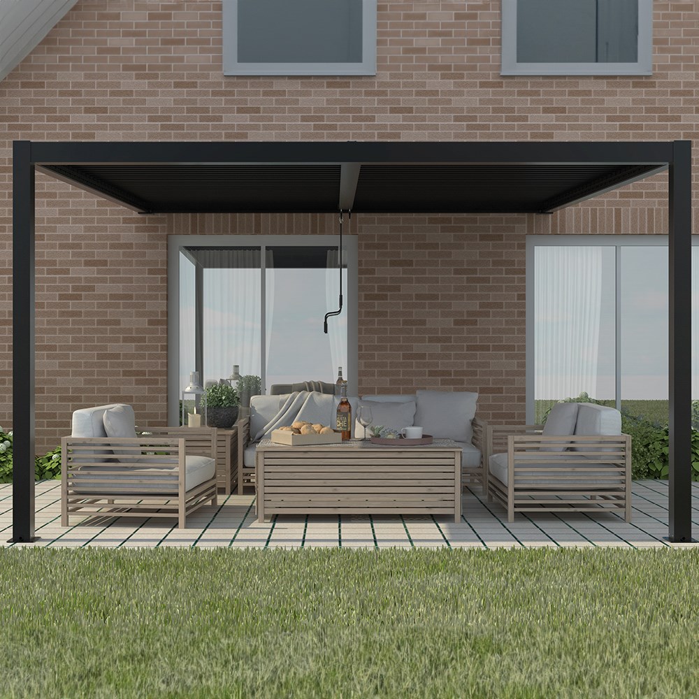 4m x 3m Deluxe Charcoal Wall Mounted Veranda with Louvered Shutter Roof