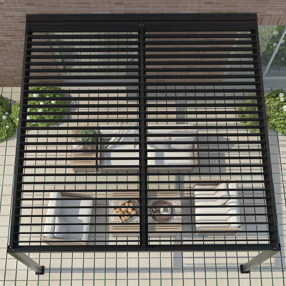 4m x 3m Deluxe Charcoal Wall Mounted Veranda with Louvered Shutter Roof
