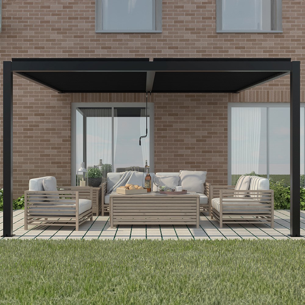 4m x 3m Deluxe Charcoal Wall Mounted Veranda with Louvered Shutter Roof