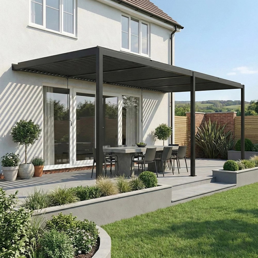 Deluxe Charcoal Veranda With Louvered Shutter