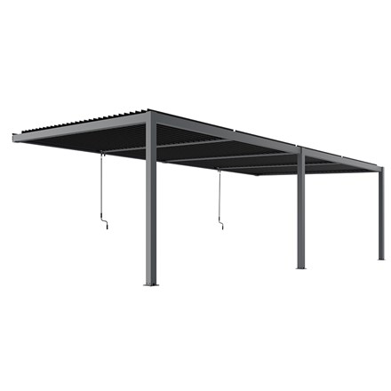 6M X 3M Deluxe Wall Mounted Veranda With Slats 3 Posts Charcoal