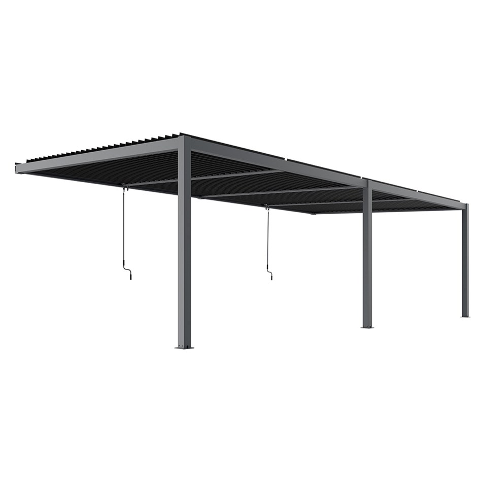6m x 3m Deluxe Charcoal Wall Mounted Veranda with Louvered Shutter Roof