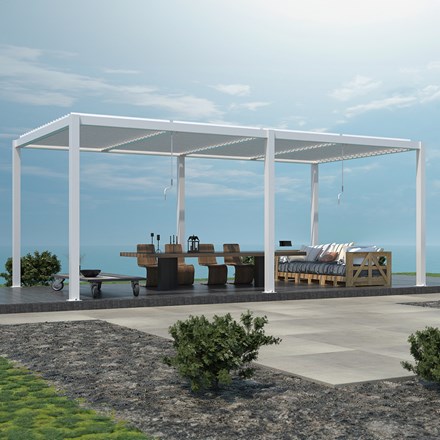 6m x 3m Deluxe White Pergola with Louvered Shutter Roof