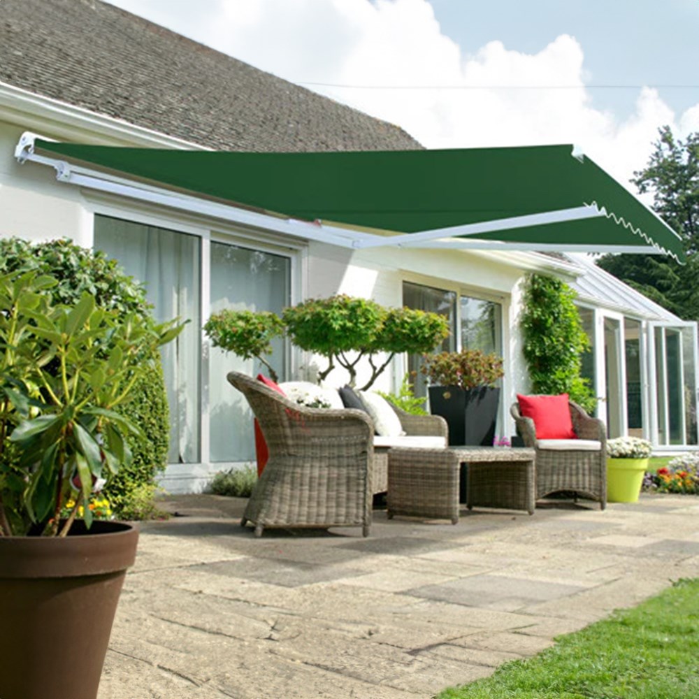 Half Cassette Electric XL Projection Awning | Plain Green