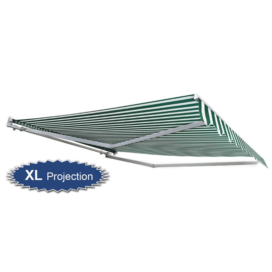 Half Cassette Electric XL Projection Awning | Green & White Stripe