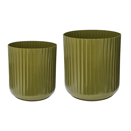 Set of 2 Hudson Green Corrugated Steel Planters | H32cm H37cm
