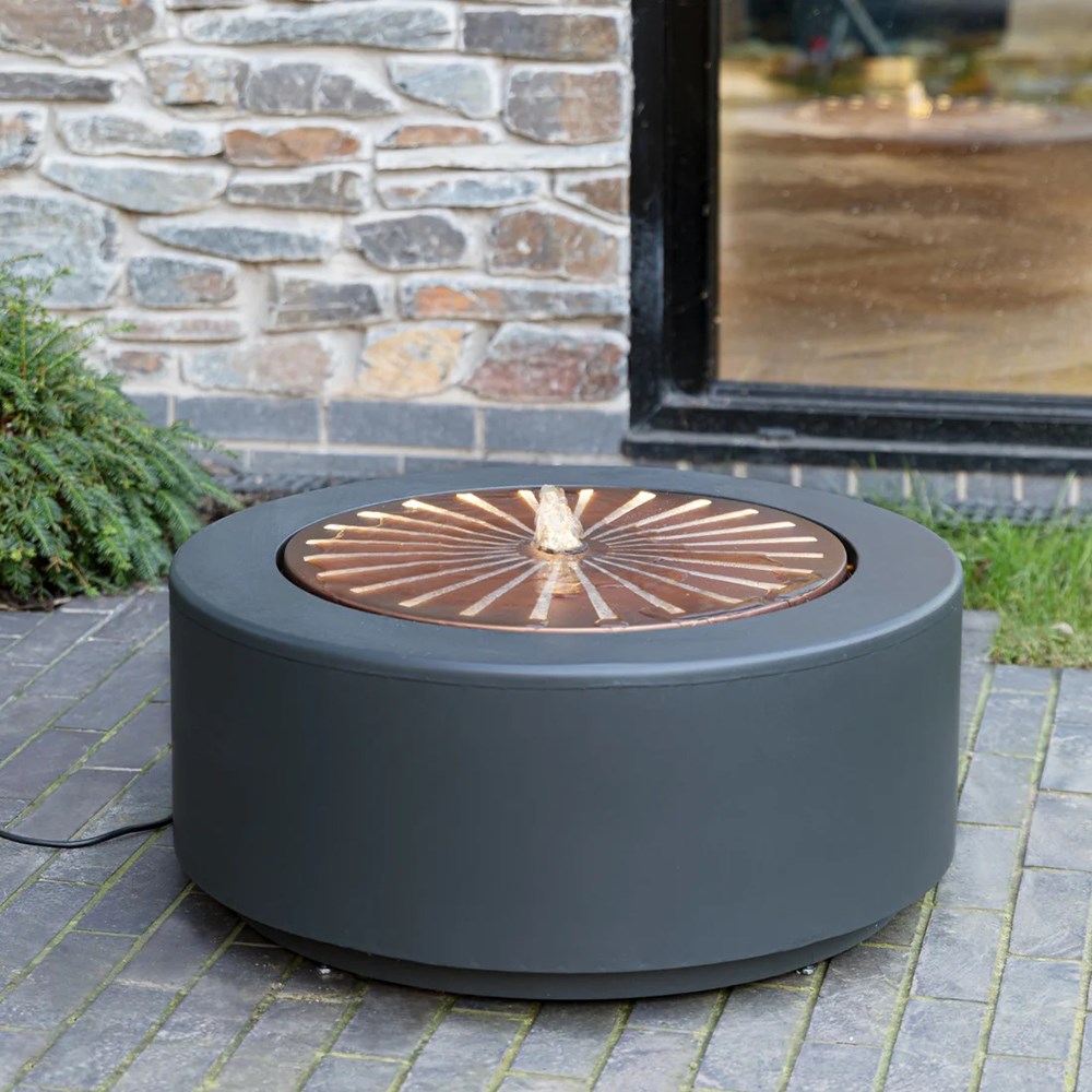 Solis Water Feature on Legs in Terrazzo & Brass with Light Display | H47cm