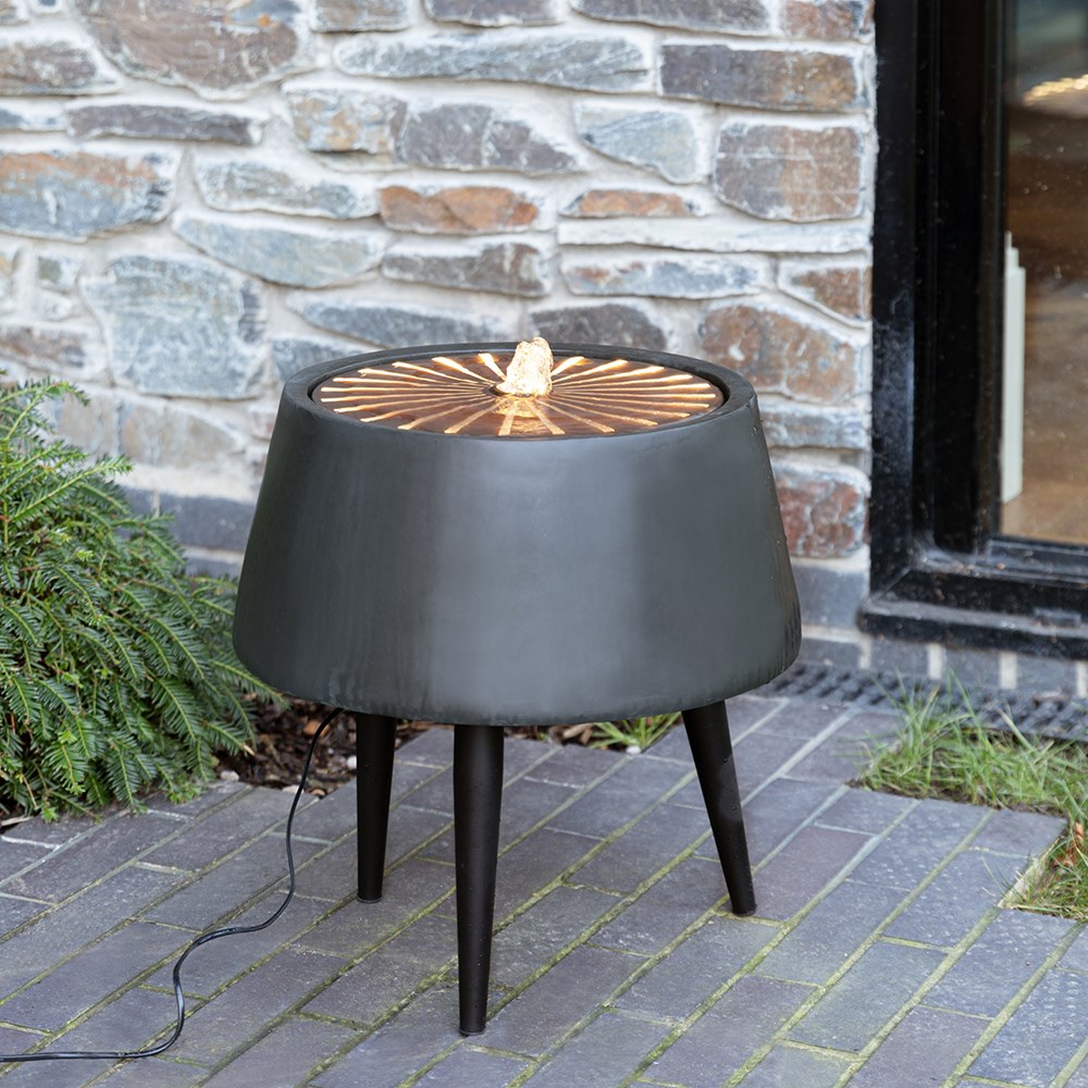 Solis Charcoal & Aged Copper Water Feature With Lights & Stand