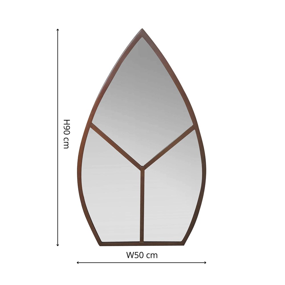 Outdoor Leaf Arch Mirror in Natural Rust | H90cm W50cm