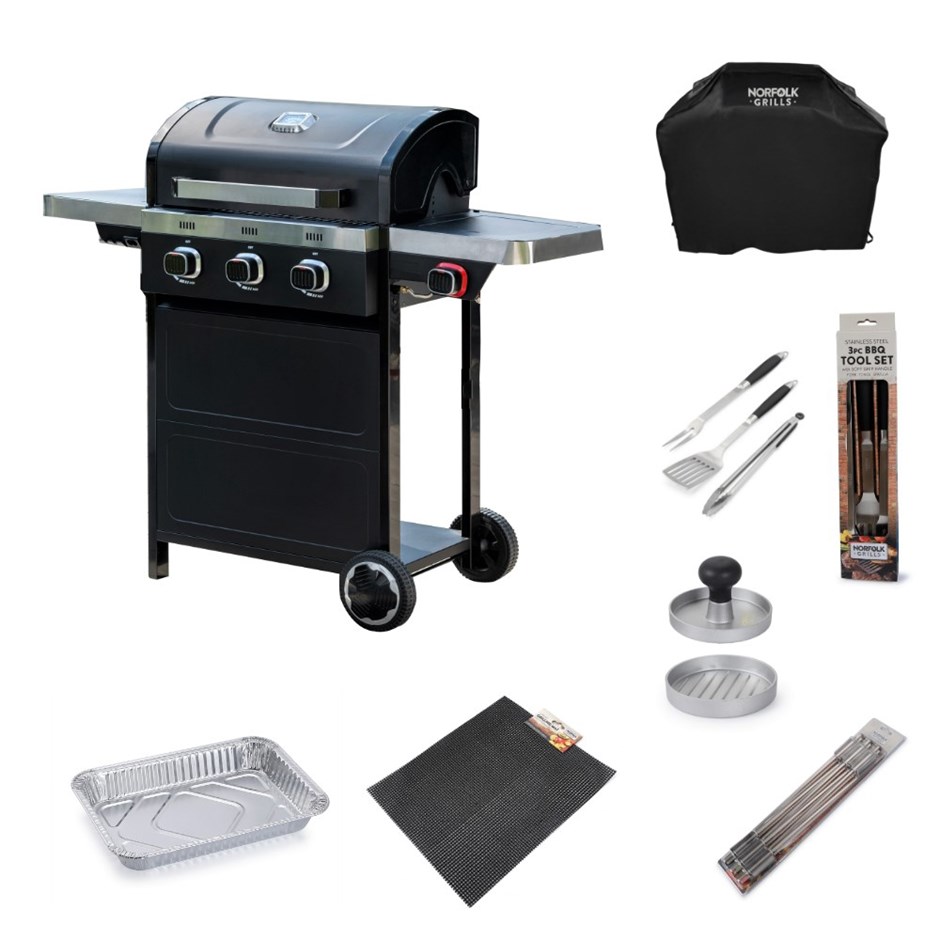 Vista 300 Barbecue Bundle | 3 Burner Gas Barbecue | Black