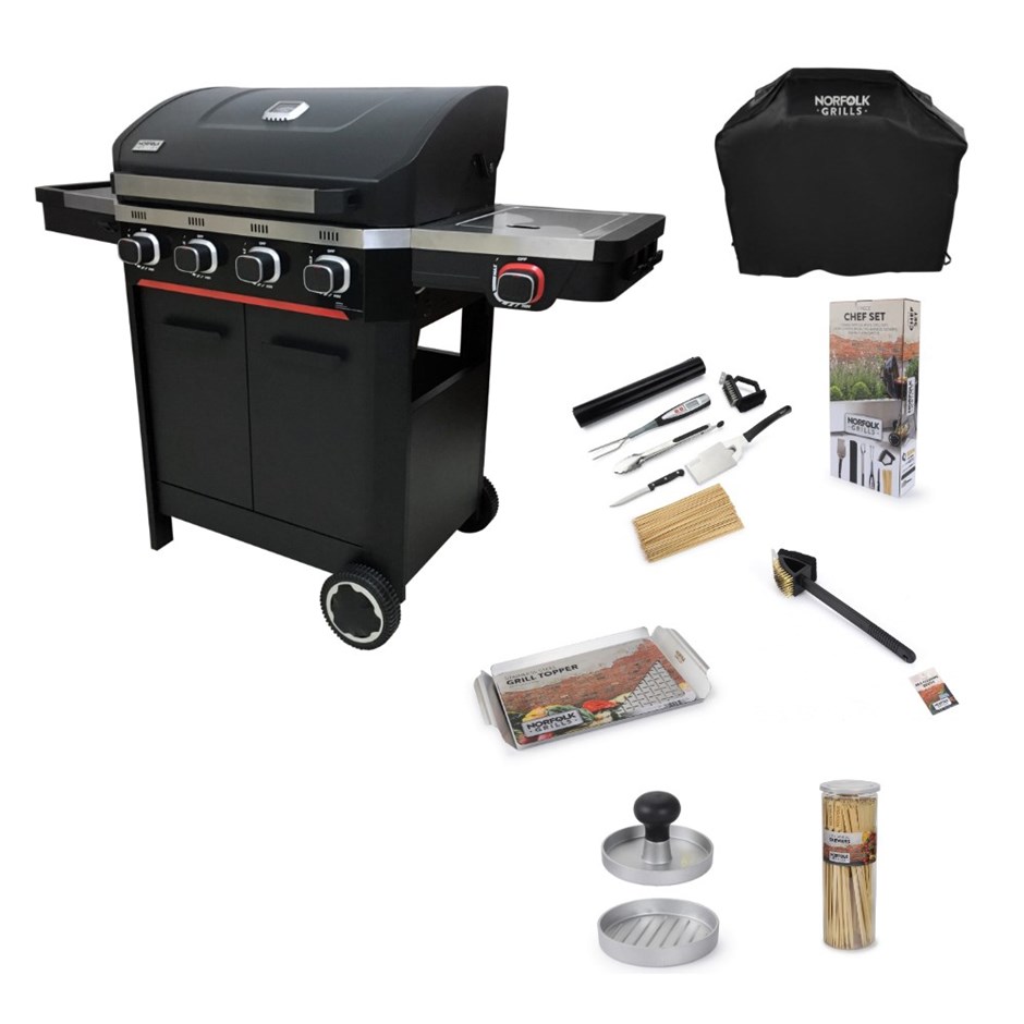 Atlas 400 Barbecue Bundle | 4 Burner Gas Barbecue | Black