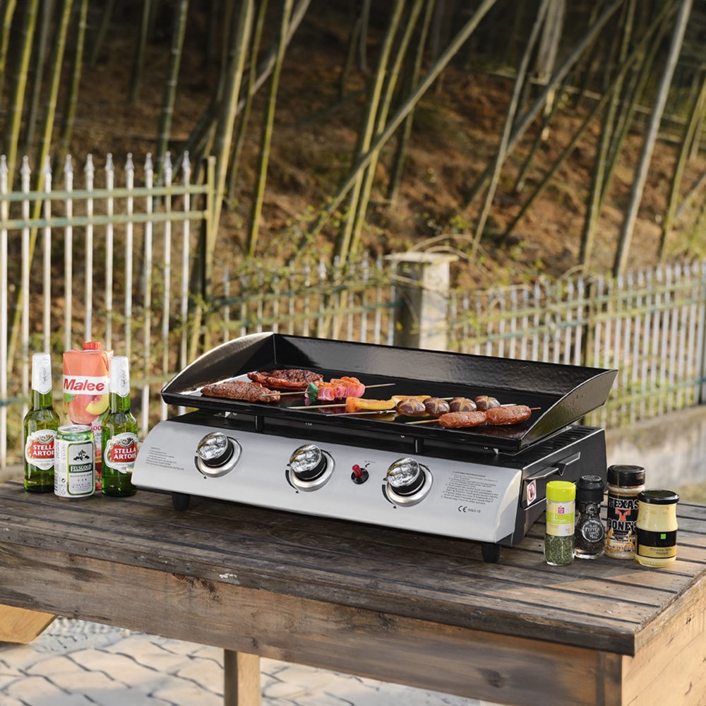Three Burner Gas Plancha with Stand | Silver