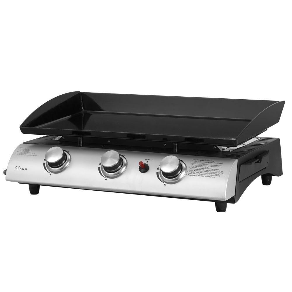 Three Burner Gas Plancha with Stand | Silver