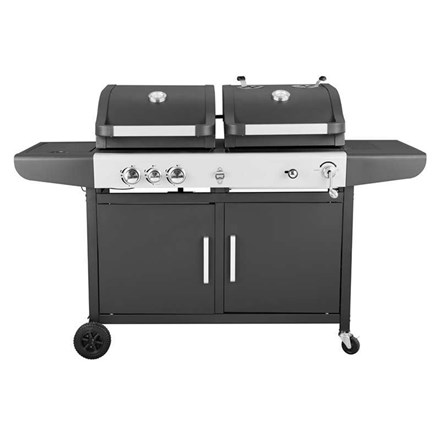 Hybrid Gas & Charcoal BBQ with cover & Rotisserie | Black & Silver