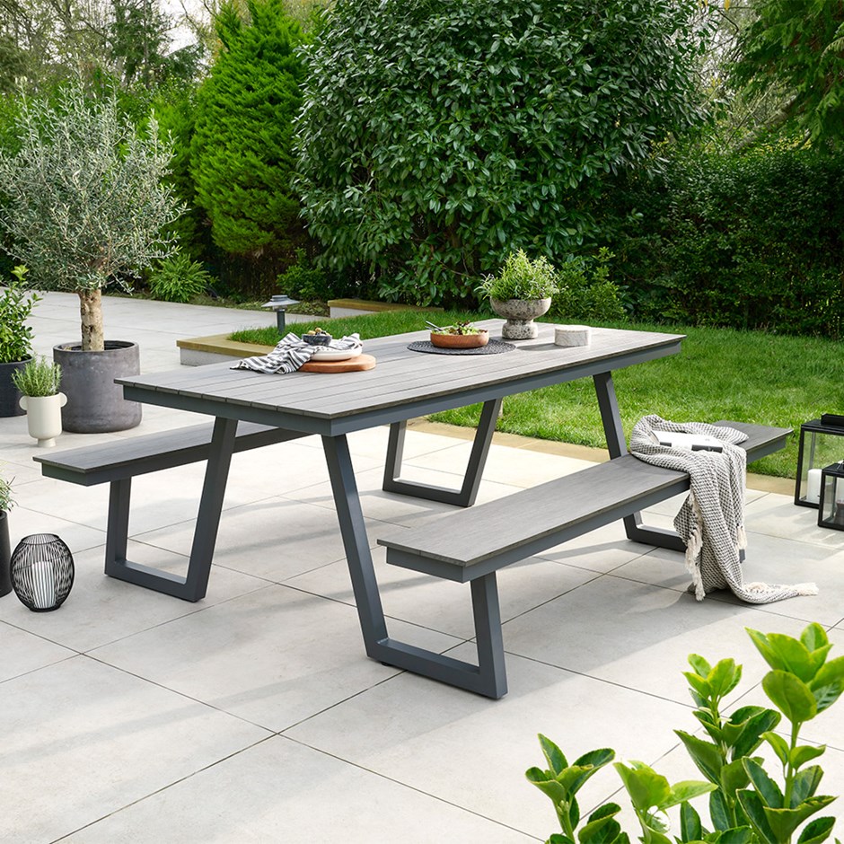 Heydon Grey Picnic Bench | Aluminium & Polywood | 6 Seater | 200 cms