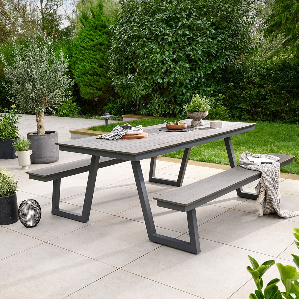 Heydon Grey Picnic Bench | Aluminium & Polywood | 6 Seater | 200 cms