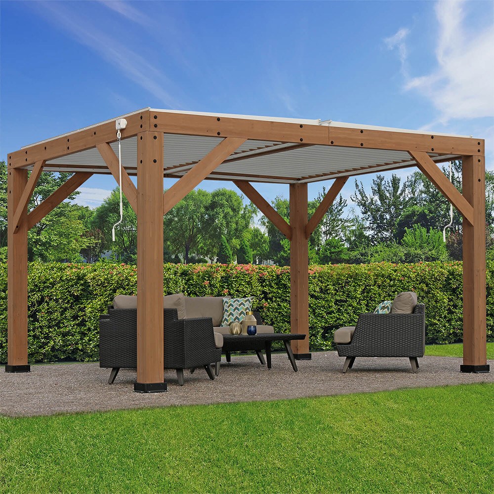 Meridian Wooden Pergola With Louvered Roof