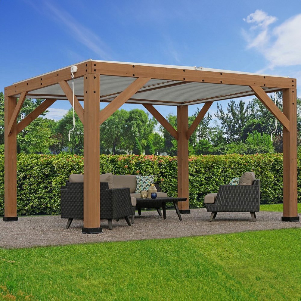 Meridian Cedar Wood Gazebo With Louvered Roof 11 x 13 Ft