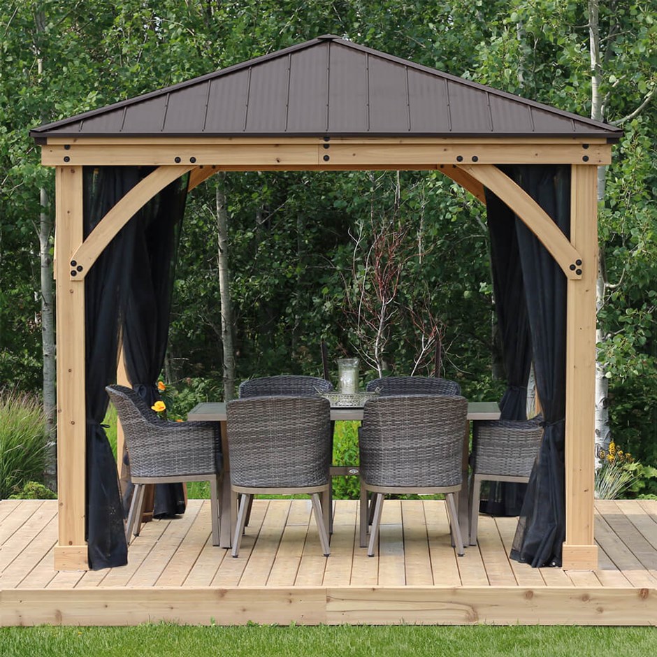 Meridian Cedar Wood Gazebo with Mesh Kit